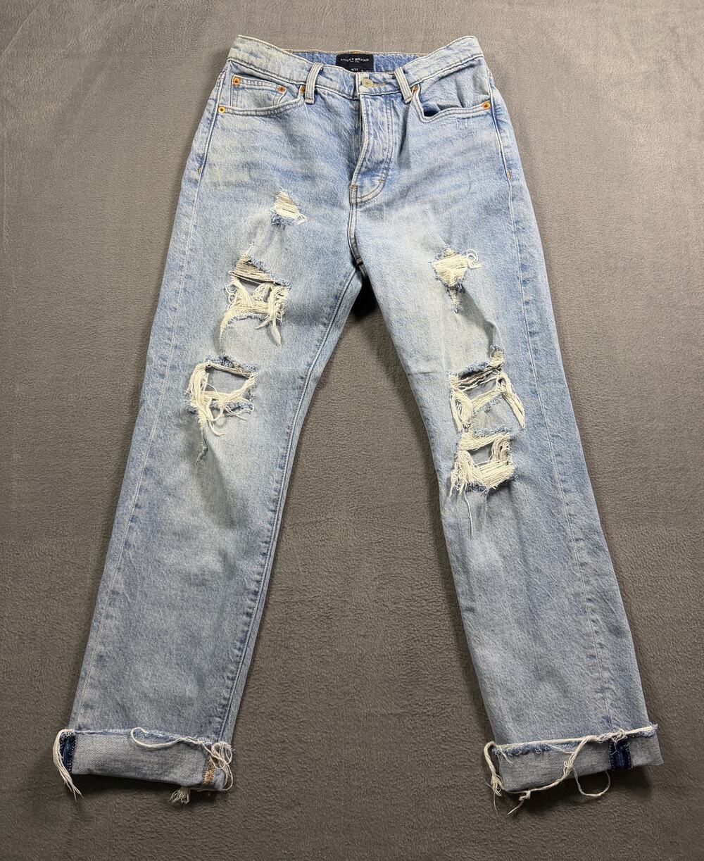 Lucky Brand High Rise Drew Straight Jeans Size 4 27 Distressed Ripped Light Wash